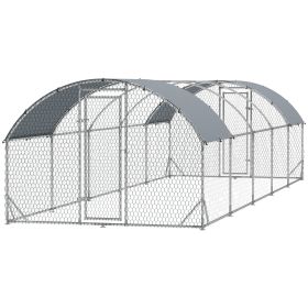 Large Metal Chicken Coop with Waterproof and Anti-UV Cover for Yard, Outdoor, Duck, Rabbit, 9.2' x 31.2' x 6.5'