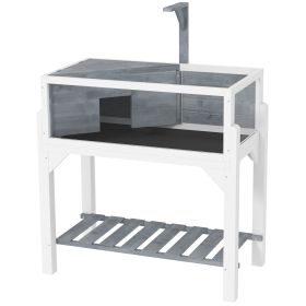 Wooden Tortoise Habitat with Storage Shelf, Tortoise Enclosure with Clear Windows, Openable Top, Lamp Holder, Gray