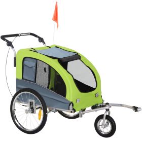 Dog Bike Trailer 2-In-1 Pet Stroller with Canopy and Storage Pockets, Green