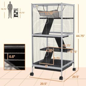 PawHut Rolling Small Animal Cage With Hammock, Ferret Cage, Chinchilla Cage, Pet Habitat With 6 Doors, Removable Tray