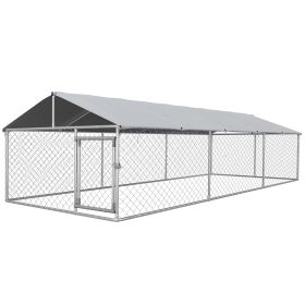 19.7' x 7.5' x 4.9' Outdoor Dog Kennel for Large-Sized Dogs with Waterproof UV Resistant Roof, Silver