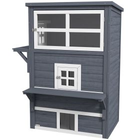 Cat House, Outdoor 3-Tier Kitty Shelter, Weather Resistant, w/ Escape Door