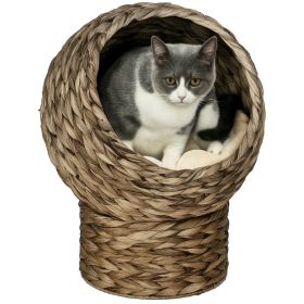 Handwoven Elevated Cat Bed with Soft Cushion & Egg Chair Shape, Basket Bed Kitty House with Stand, Raised Wicker House for Indoor Cats, 20" H, Gray