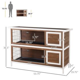 PawHut Wooden Rabbit Hutch Dividers Asphalt Roof For Small Animals & Outdoors, Brown