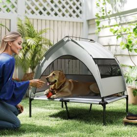Elevated Dog Bed With Removable Canopy, Portable Outside Raised Pet Cot With Cooling Pad, Storage Bag, 42 X 30 X 37