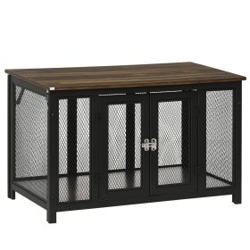 Furniture Style Dog Crate with Openable Top, Big Dog Crate End Table, Puppy Crate for Small Dogs Indoor, Spacious Interior, Pet Kennel, Brown, Black