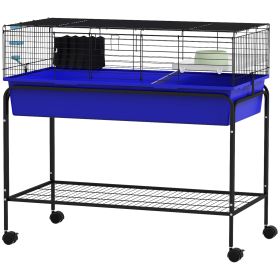 Two-Story Small Animal Cage Removable from Stand, Pet Habitat with Shelf & Wheels, 39" x 20.5" x 36.5", Blue