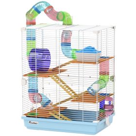 5 Tiers Hamster Cage Portable Animal Travel Carrier w/ Exercise Wheels Tube, Light Blue