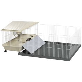 Small Animal Cage with Removable Pet Playpen, Guinea Pig Cage with Waterproof Pad, Hay Feeder, Water Bottle, Food Dish
