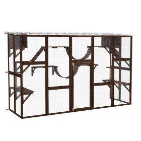 Large Outdoor Cat Enclosure for Multiple Cats with Shelves & Bridges, Coffee Brown