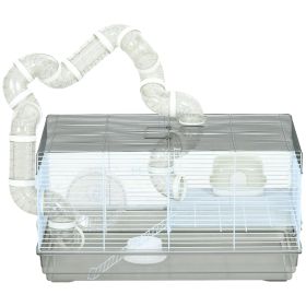Small Animal Cage for Gerbil or Dwarf Hamster w/ Tubes, Exercise Wheel, Food Dish, Water Bottle, 23" x 13" x 12", Gray