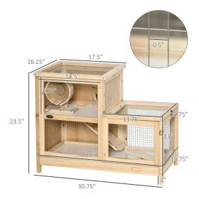 PawHut 2-Tier Wooden Hamster Cage, Small Animals Hutch, W Seesaw, Tray