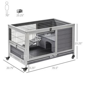 PawHut Indoor Rabbit Enclosure, Wooden Elevated Cage Habitat With Enclosed Run With Wheels - Ideal For Rabbits And Guinea Pigs