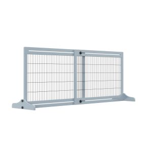 71" W x 27.25" H Extra Wide Freestanding Pet Gate with Adjustable Length Dog, Cat, Barrier for House, Doorway, Hallway, Blue-Gray