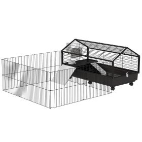 Small Animal Playpen Cage with Rolling Caster, Water Bottle 46.5"