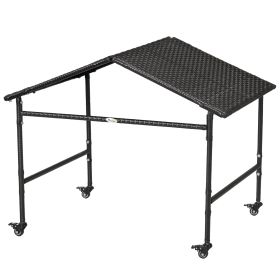 Outdoor Dog Shelter with Wheels, Portable Wicker Animal Shelter for Small and Medium Sized Dogs, Dark Brown