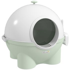 Hooded Cat Litter Box, Large Kitty Litter Pan with Lid, Scoop, Leaking Sand Pedal, Top Handle, Light Green