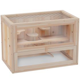 2-Level Hamster Cage Mice and Rat House, Small Animal Habitat for Guinea Pigs, Chinchillas with Openable Top, Front Door, Shelf and Ladder, Natural