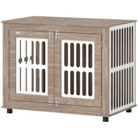 39" Dog Crate Furniture with 2 Doors, Adjustable Non-slip Foot Mats, for Large Dogs, Walnut Brown