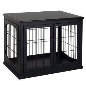 Dog Crate Furniture, 32" Small Dog Cage End Table with 2 Doors, Lockable Door, Puppy Kennel Indoor, Black