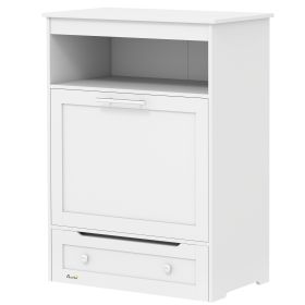 Pet Feeder Station Storage Cabinet, Dog Food Storage Container with Dog Raised Bowls, Watering Supplies, White