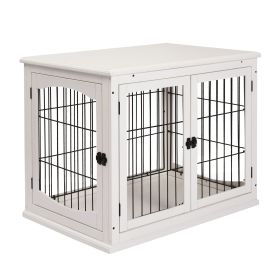 Dog Crate Furniture, 32" Small Dog Cage End Table with 2 Doors, Lockable Door, Puppy Kennel Indoor, White