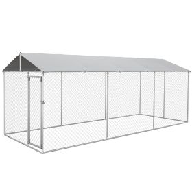 19.7' x 7.5' x 7.5' Outdoor Dog Kennel for Large-Sized Dogs with Waterproof UV Resistant Roof, Silver