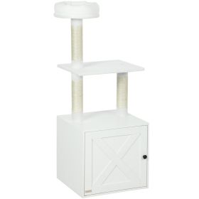 Cat Tree with Litter Box Enclosure, Scratching Posts, Bed, Climbing Platforms for Indoor Cats, White