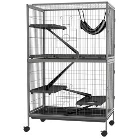 50" H Rolling Small Animal Cage with Hammock, Ferret Cage, Chinchilla Cage, Pet Habitat with 4 Doors, Removable Tray