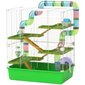 23" 5-Tier Hamster Cage with Wheel and Water Bottle, Green