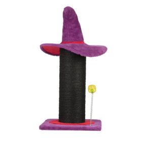 Wizard Hat Cat Scratching Post With Spring Ball Toy For Indoor Cats, Halloween Spooky Cat Scratcher, Purple