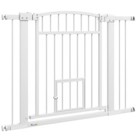 30"-41" Extra Wide Walk Through Dog Gate w/ Cat Door, 3-Inch & 5.5-Inch Extension Kits, 30" High