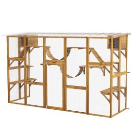 Catio Playground Cat Window Box Outside Enclosure for Multiple Cats w/ Shelves & Bridges, Yellow