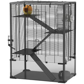 4 Tier Hamster Cage with Deep Tempered Glass Bottom, Running Wheel, Hut, Water Bottle, Food Dish, 24" x 16" x 31.5"