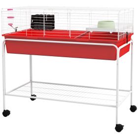 Two-Story Small Animal Cage Removable from Stand, Pet Habitat with Shelf & Wheels, 39" x 20.5" x 36.5", Red
