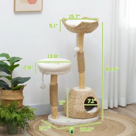 Cat Tree For Indoor Cats With Wooden Cat Scratching Posts, Cat Condo, Cat Beds & Toy Balls, Cream White