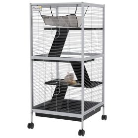 45" H Rolling Small Animal Cage with Hammock, Ferret Cage, Chinchilla Cage, Pet Habitat with 6 Doors, Removable Tray