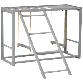 Chicken Activity Play with Swing Set for 3–4 Birds, Wooden Chicken Coop Accessory with Multiple Perches & Hen Ladder, Gray