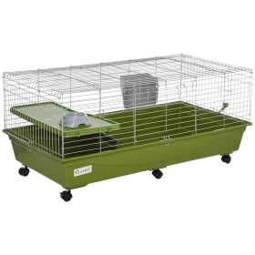 47" Small Animal Cage Chinchilla Guinea Pig Hutch Pet House with Platform Ramp, Food Dish, Wheels, & Water Bottle