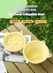 3-in-1 Pet Travel Collapsible Bowl Foldable Slow-Feeder With Strong Suction Cups  Portable Silicone Dog Bowl With Hook For Hanging On Collar/Backpack (Option: Green-450ml)