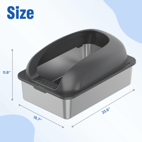 Stainless Steel Cat Litter Box With Lid, Large Cat Litter Box For Big Cats, Scoop And Mat Included (Option: Dark grey)