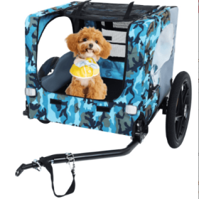 Utdoor Heavy Duty Collapsible Pet Bike Trailer With 16-Inch All Terrain Wheels & Universal Hitch   Foldable Dog Cargo Carrier Cart For Bicycles (Option: BlueGrey)