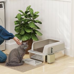 Stainless Litter Box with Scoop & Scoop Holder (Option: Light Gray-615x420x210 mm)