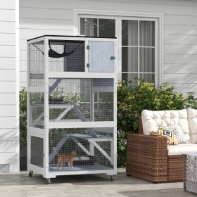 Catio, Outdoor Cat Enclosure House on Wheels with Hammock, (Option: Light Gray-970x630x335 mm)