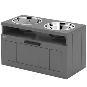 Elevated Dog Bowls, Large Breed Raised Dogs Bowl Stand With 2 Stainless Steel Bowls, Storage Drawer And Slow Feeder Mat (Option: Gray-700x380x210 mm)