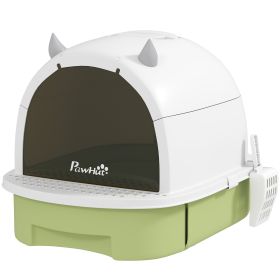 Covered Cat Litter Box With Lid, Scoop, Deodorizing Bags For Odor Control, Privacy, Easy To Clean, Green (Option: Green-410x180x520 mm)